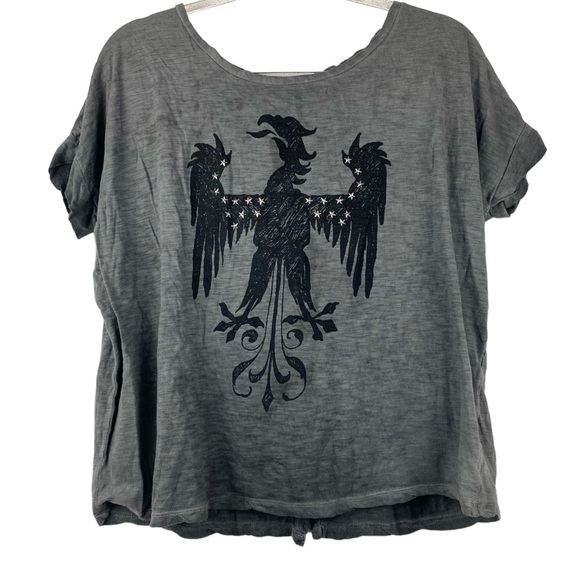 Zara Gray Phoenix Print Distressed Top - Picture 1 of 4